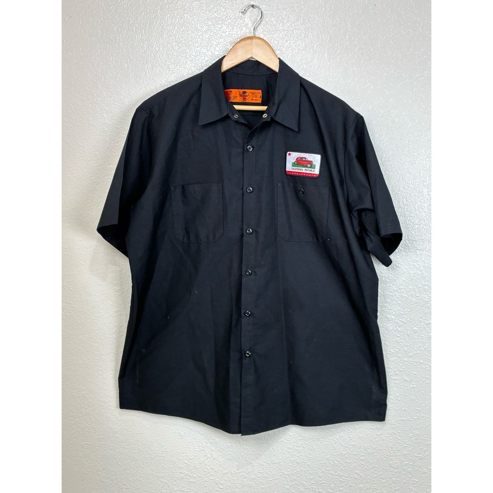 Red Kap California Republic Custom Work Shirt Mens XL Black Button Up Patch